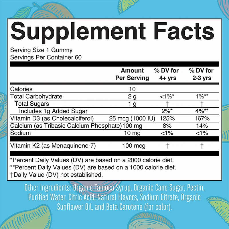 Vegan Support Bone And Immune Health Gummy Supplement Organic Calcium Vitamin D3 Gummies Private Label