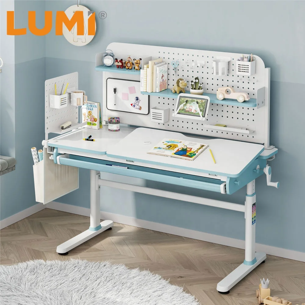 Эргономичный стол LUMI регулируемый по высоте Рабочий для детей и девочек оптовая продажа детский с сумкой хранения
