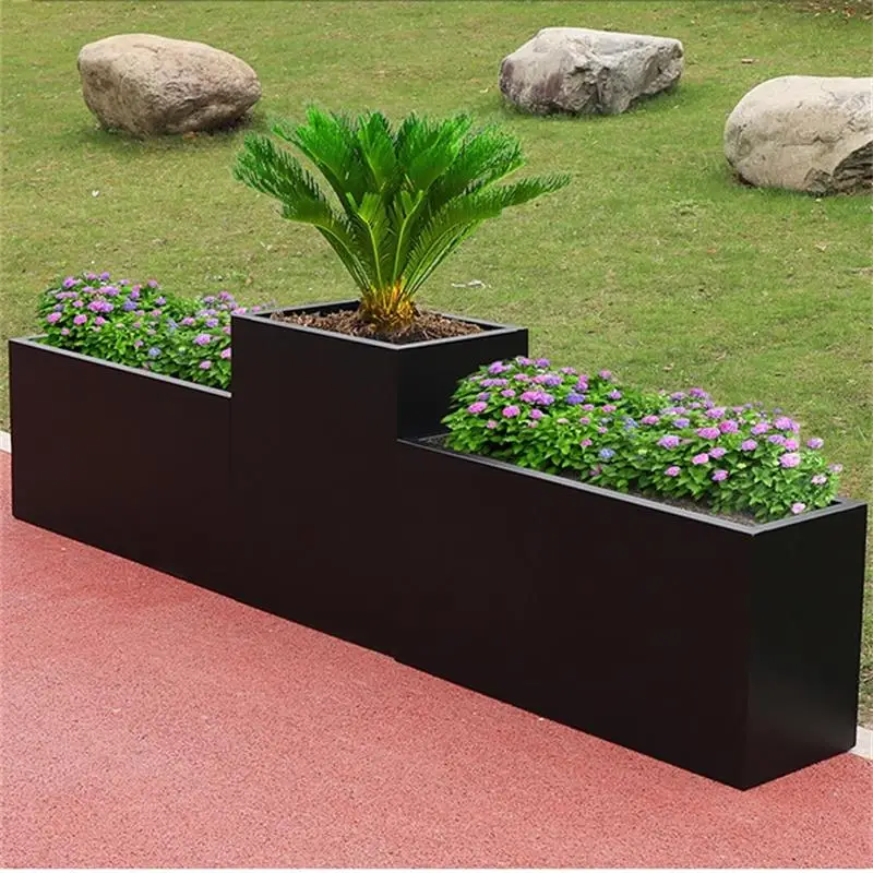 Square  large metal outdoor pots stand garden  flower pots in bulk commercial flower planter box