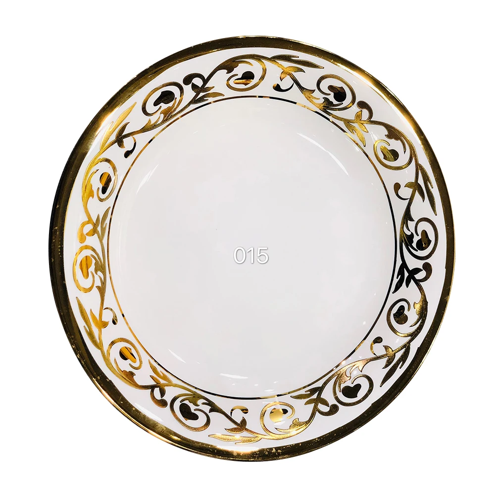 Customized Wholesale White Decorative Gold Rim Moroccan Bone China Charger Dinner Plates Set For Kitchen Cake Dessert Fruit