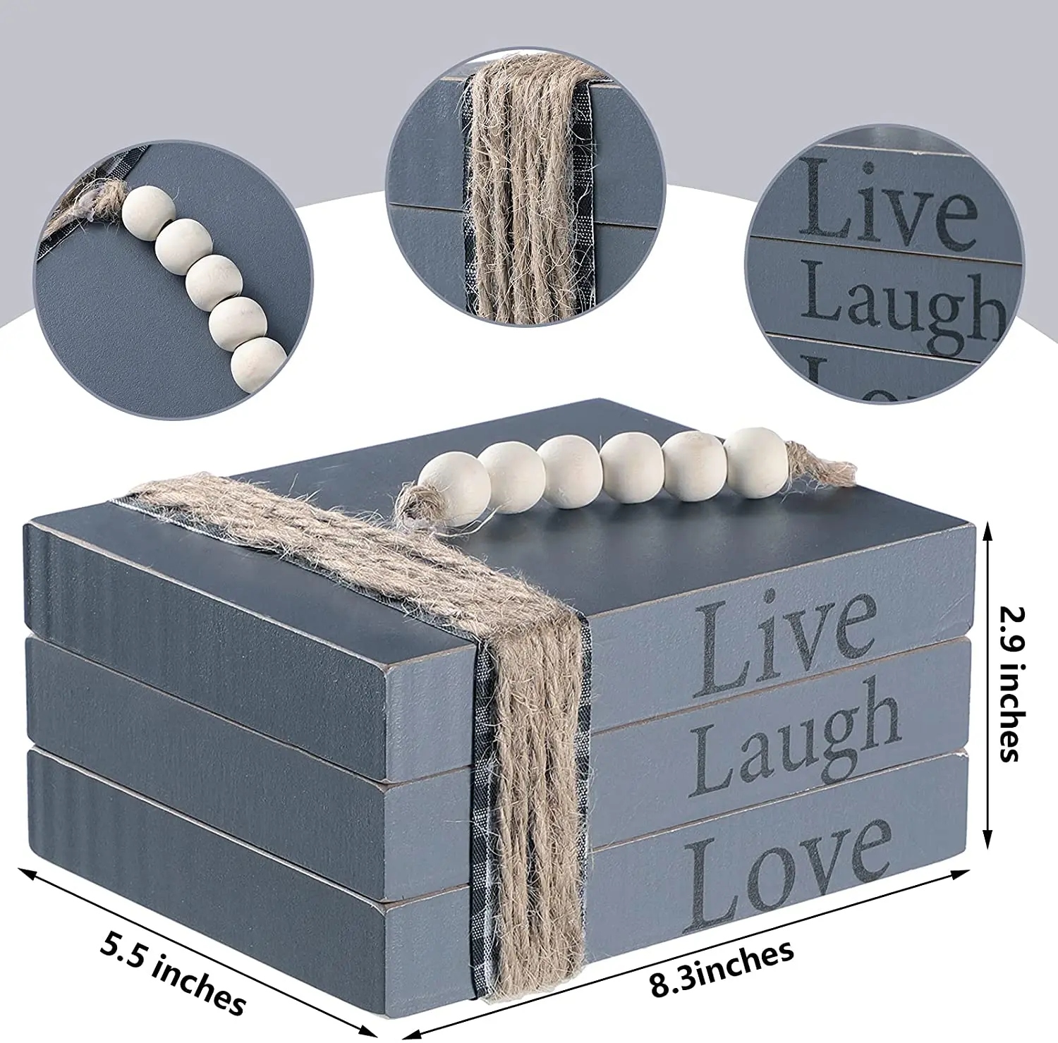 Wood Bead Garland Farmhouse Stacked Decorative Books Wood Block Books