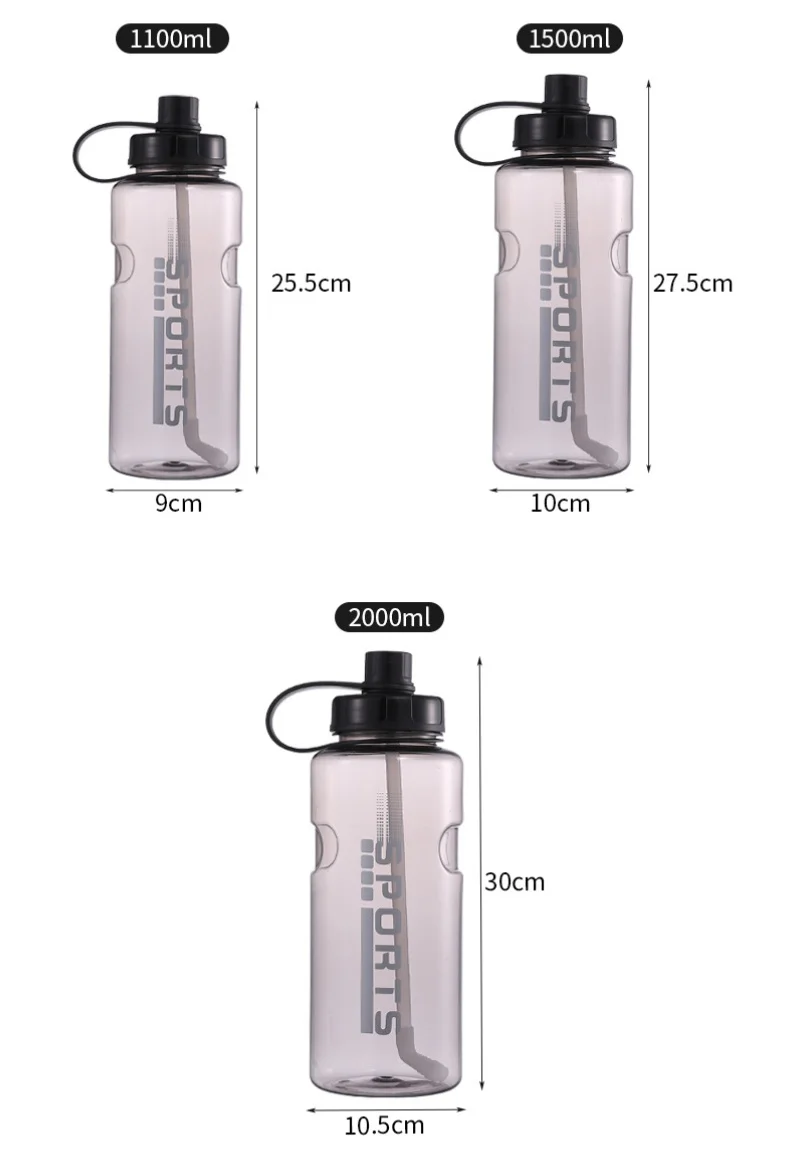 Plastic cup Large capacity outdoor portable cup boys fitness sports cup with straw portable water bottle 2000ml