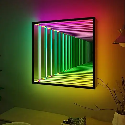 Infinity Mirror Tunnel Lamp, Single-Sided LED 3D Mirror Night Light, Sensory Infinity Light