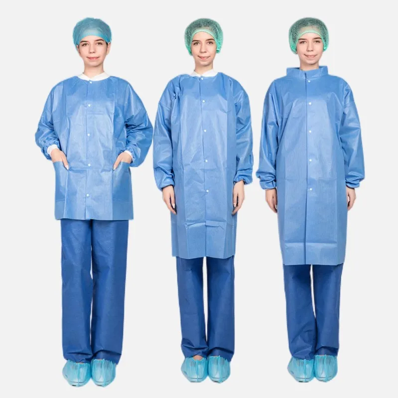 Type PB6B Lab Coat Polypropylene SMS Mciroporous Non Woven Laboratory Coat Customized Disposable Labcoat White Blue Labcoats