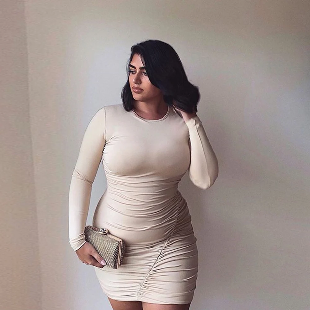 
8196 knitting cotton material party Dresses Women Sexy Long Sleeve Tight Bodycon Mini Vestidos Ladies Casual O-Neck Slim Clothes 