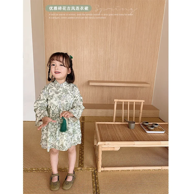 custom  Kids girls Chinese style dress girls clothes cotton sweet floral dress