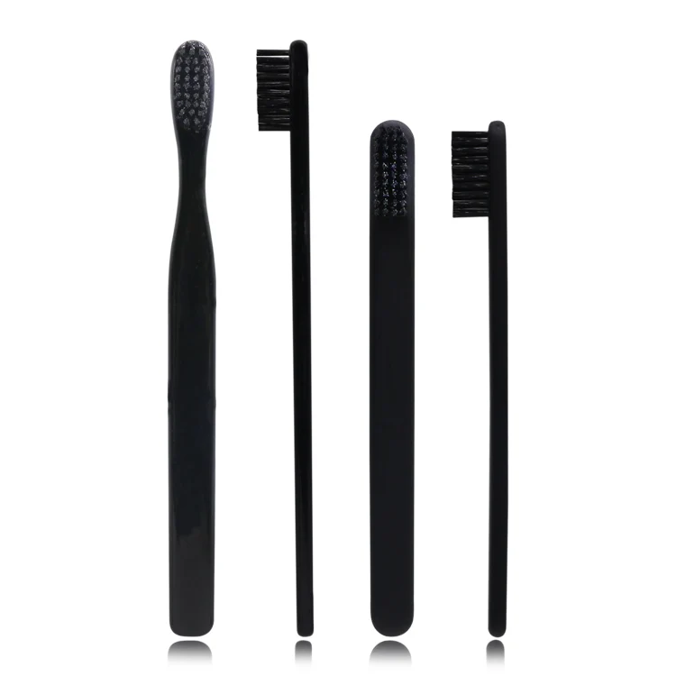 black paint bamboo toothbrush with natural bamboo wooden handle