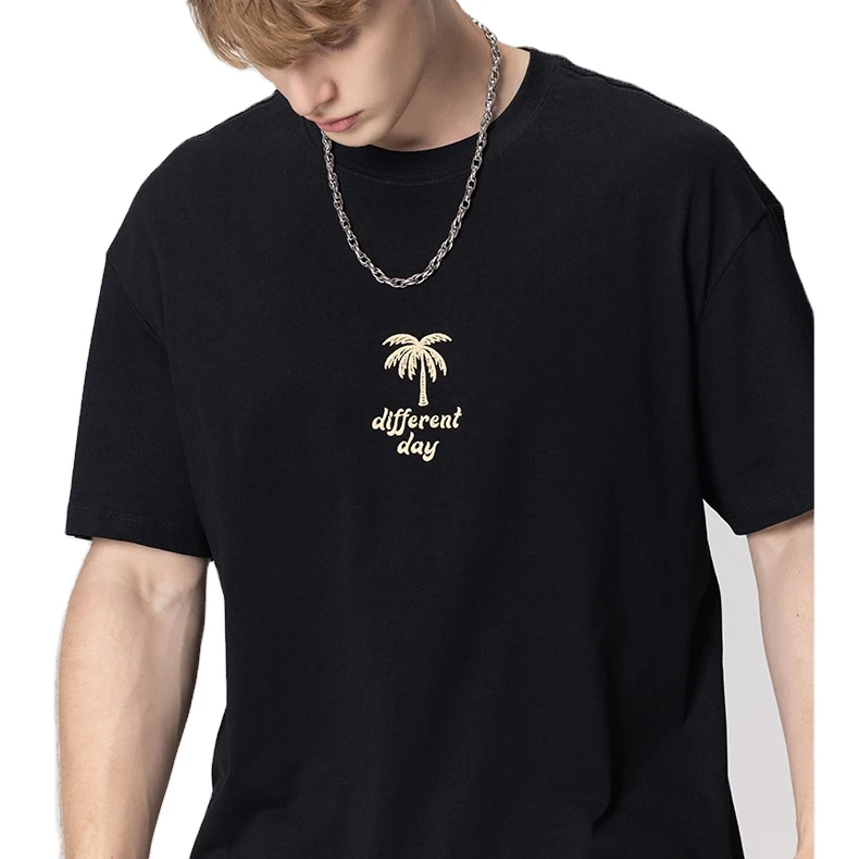 2022 Fashion new design tee shirts simple coconut embroidered floral tees short sleeve custom logo t-shirt