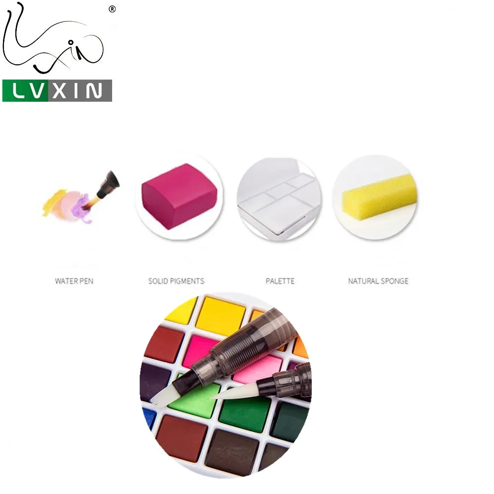 2019 Factory 12/24/36 Solid Watercolor Paint Set With Water Brush Pen for Artists