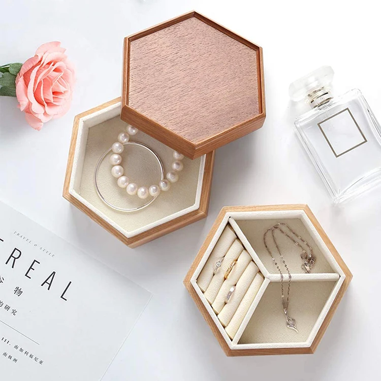Luxury Wooden Jewelry Box Two Layers Solid Wood for Necklaces Earrings Bracelets Storage with Lid