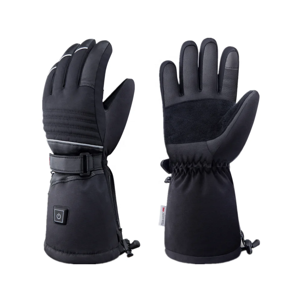 Fashion ultra thin warming electric leather neoprene sports hand gloves for winter outdoor USB LED flashlight lithium battery