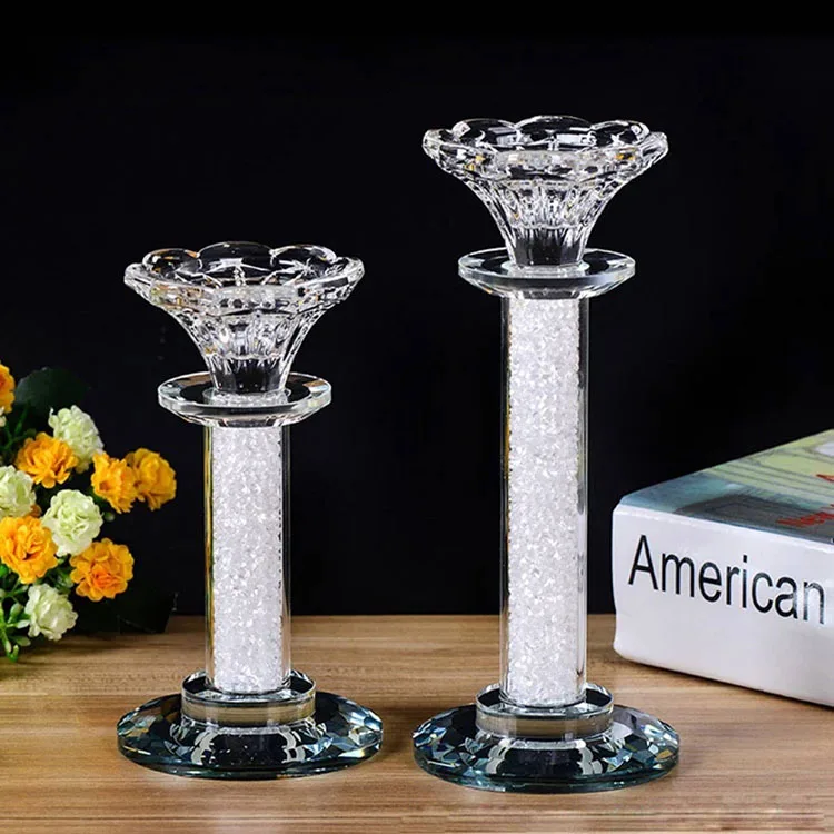 crystals glass candles holder table wedding flower vase Decorated with sparkly diamond encrusted crystal candlesticks