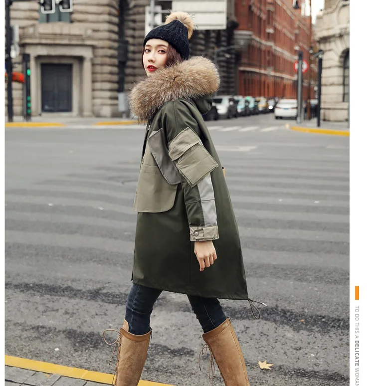 CX-G-D-21A Winter Army Green Women Overcoat Parka Coats Ladies Long Warm Down Coat with Big Real Fox Fur Collar