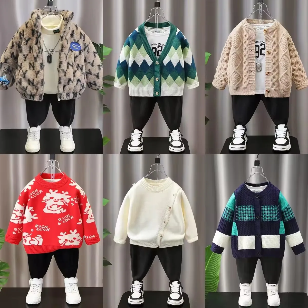 Customized Cotton Coarse Knit children sweater winter warm Clothes Solid color crew neck Jumper Sweater Kids Pullover Sweater