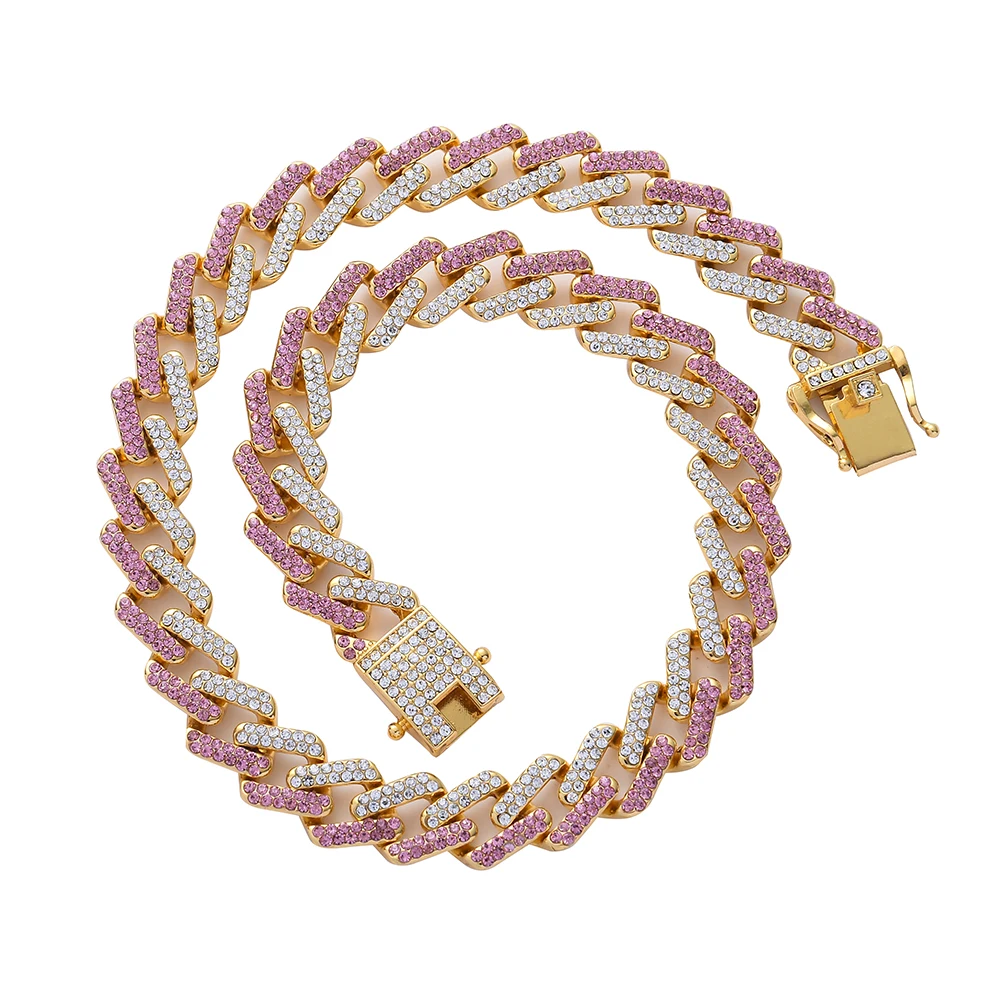  13mm Cuban Link Chain For Men Iced Out Bling Rhinestone Hip Hop Jewelry