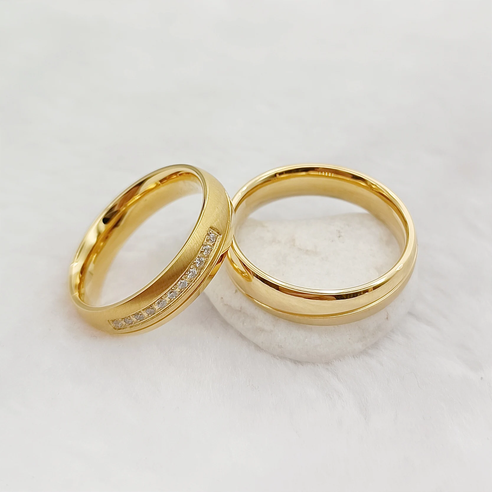Wholesale Jewelry Wedding Engagement Ring Bridal Sets For Couples Ladies Alliance 24k Gold Filled Fine Jewelry Rings Pair
