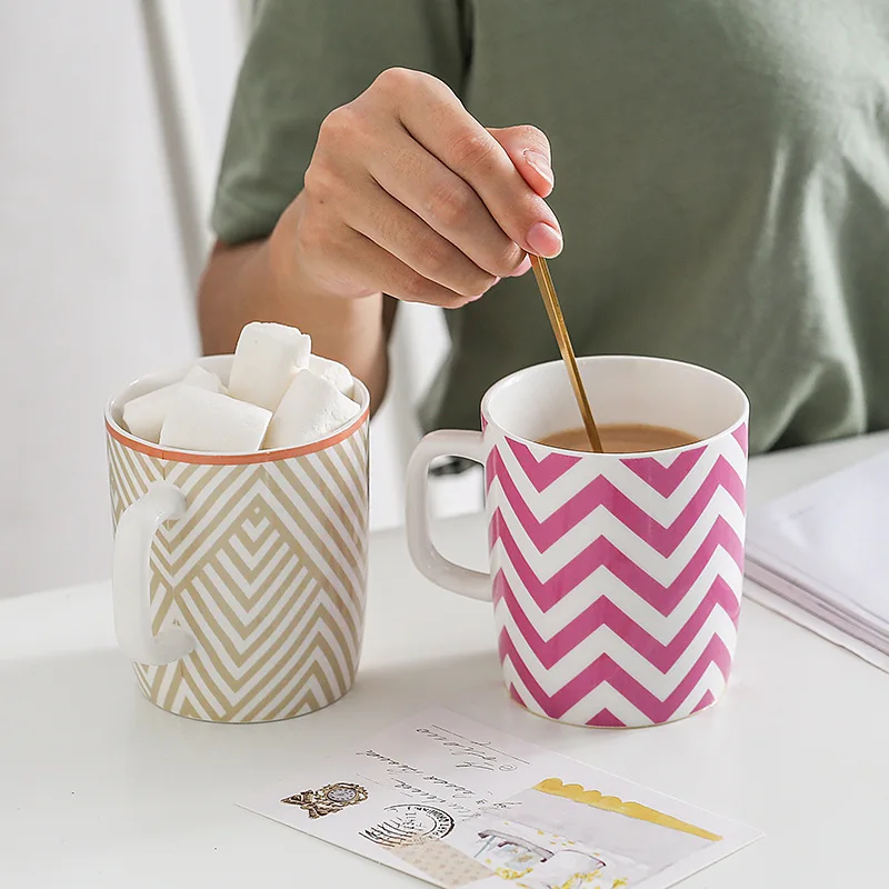 Cheap Price Special Geometric Design Ceramic Coffee Mug Milk Mug With Stripe Pattern For Promotion