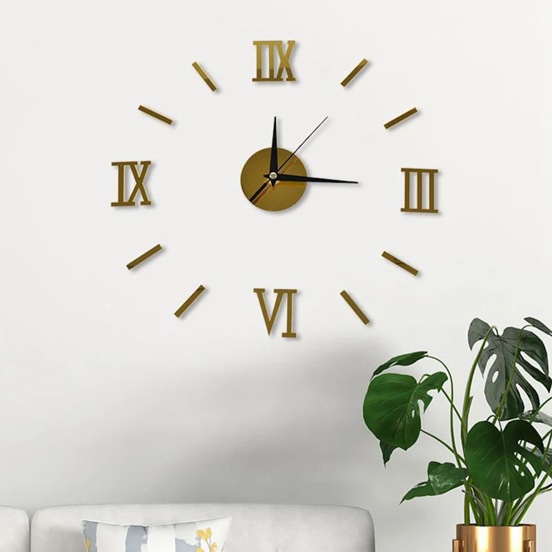 Gold Wholesale Nordic Big Large Home Decorative Sticker Modern Luxury 3D Acrylic DIY Wall Clock
