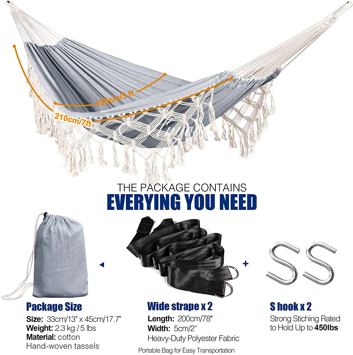 Garden Cotton Hammock Comfortable Fabric Elegant Deluxe Tassel Durable Swing Hammock