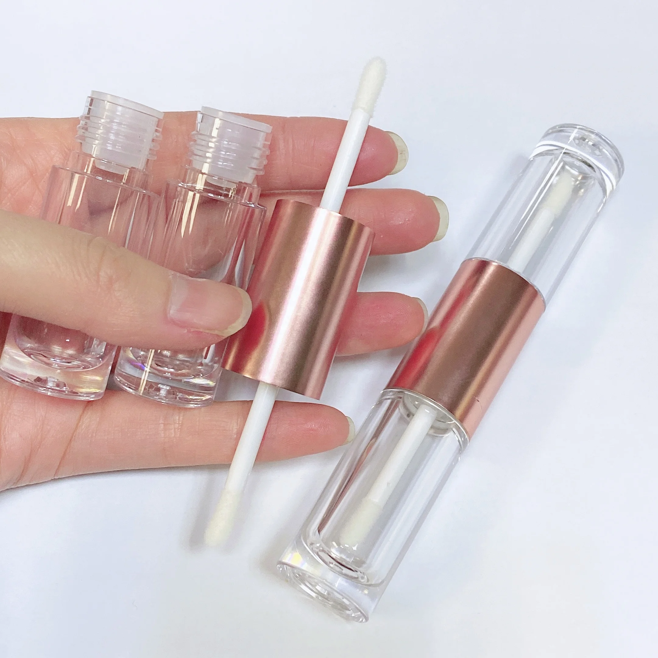Led Light Rose Gold Cap 2 In 1 Lip Gloss Tubes Container