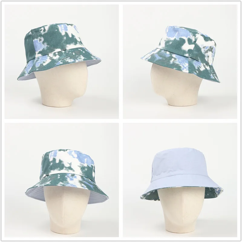 European Fashion Tie Dye Double Sided Bucket Hat Personalized Men Women Hat Outdoor Travel Cotton Fisherman Hat