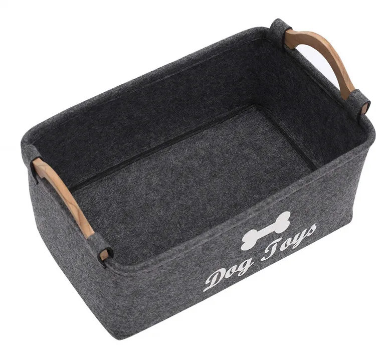 cute Felt pet Toy Box and Dog Toy Box Felt Storage Basket with Wood Handle
