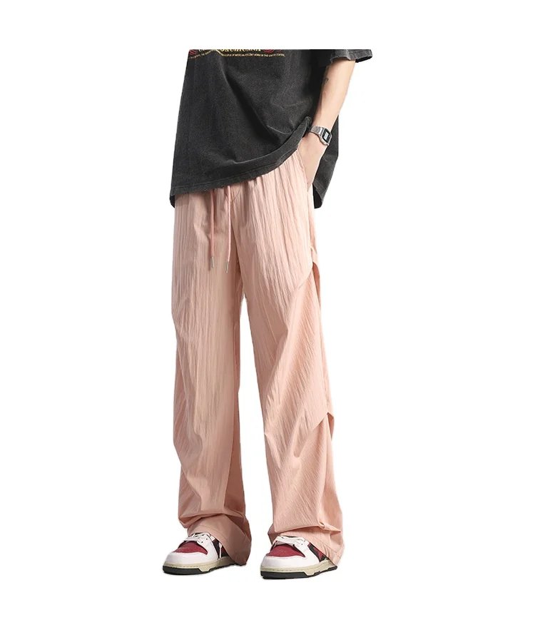 2024 summer new cool sag loose thin ice silk port wind straight pants