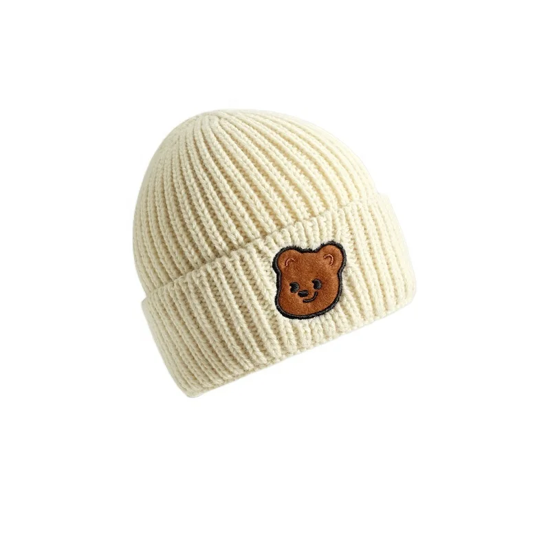 wholesale high quality little bear solid color knitted hat fashion children winter warm beanie knitted cap