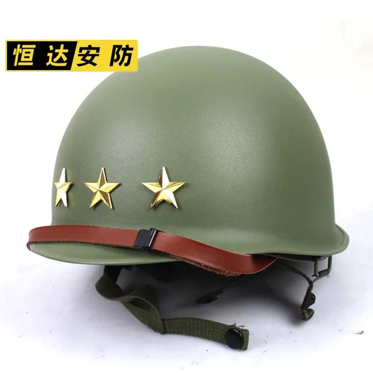 3 stars Double layer US Army M1 Green Helmet Replica Adjustable with Net/Canvas Chin Strap Tactical Paintball Gear Steel Helmet