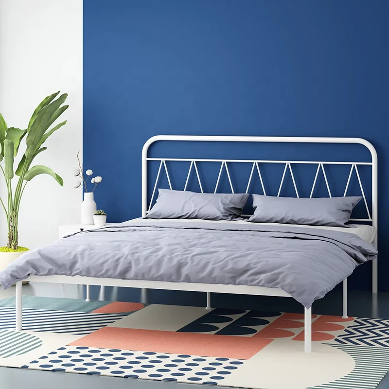 Professional Manufacture Cheap Easy Assembled Iron Metal  Bed Metal Double Bed for Bedroom Hotel Apartment