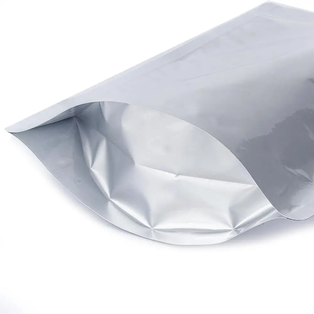 High quality mylar ziplock sealable silver aluminium foil bag pack alu resealable stand up pouch for food packaging