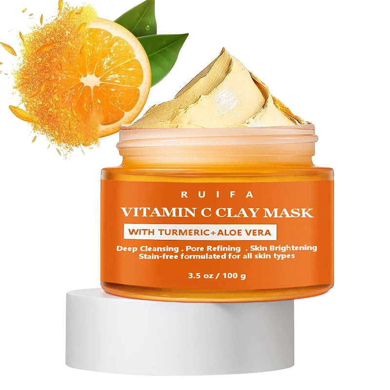Private Label Korean Face Care Deep Cleansing Pore Refining Brightening Organic Turmeric Vitamin C Facial Bentonite Clay Mask