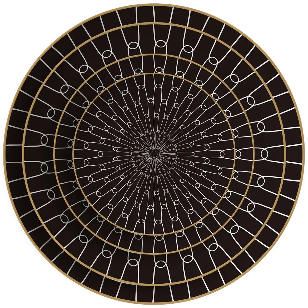 Wholesale western simple design black design ceramic wedding dinner plate dishes home decoration bone china gold dinnerware set