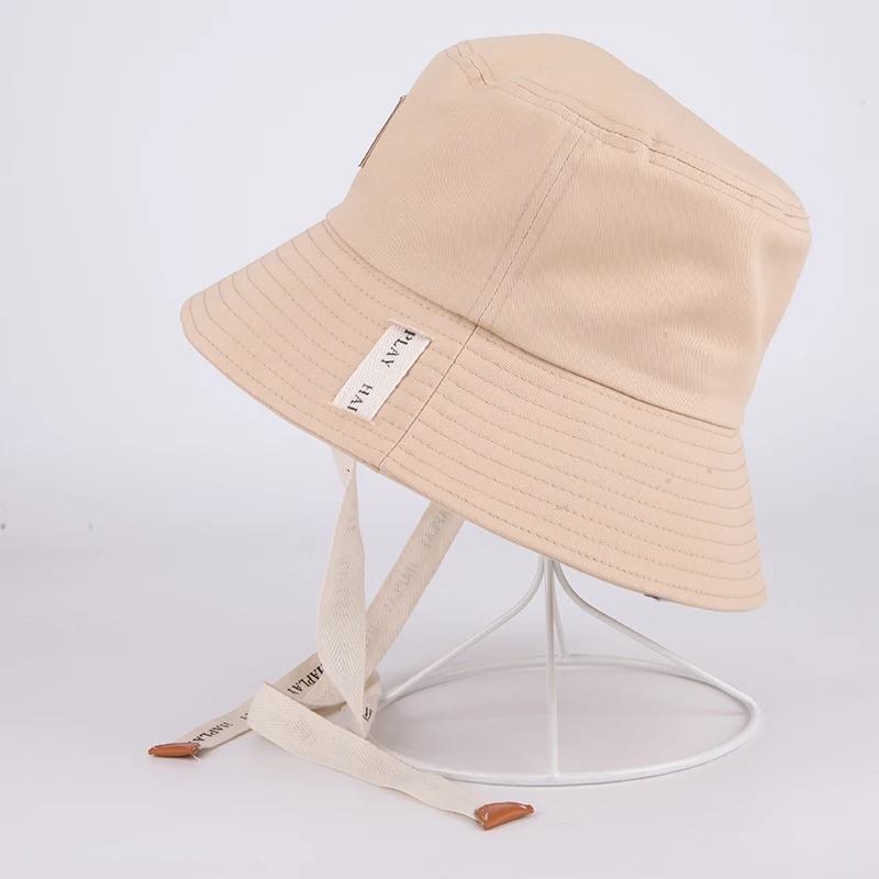 Custom leather patch outdoor fashion fisherman cap wholesale plain bucket hat with string