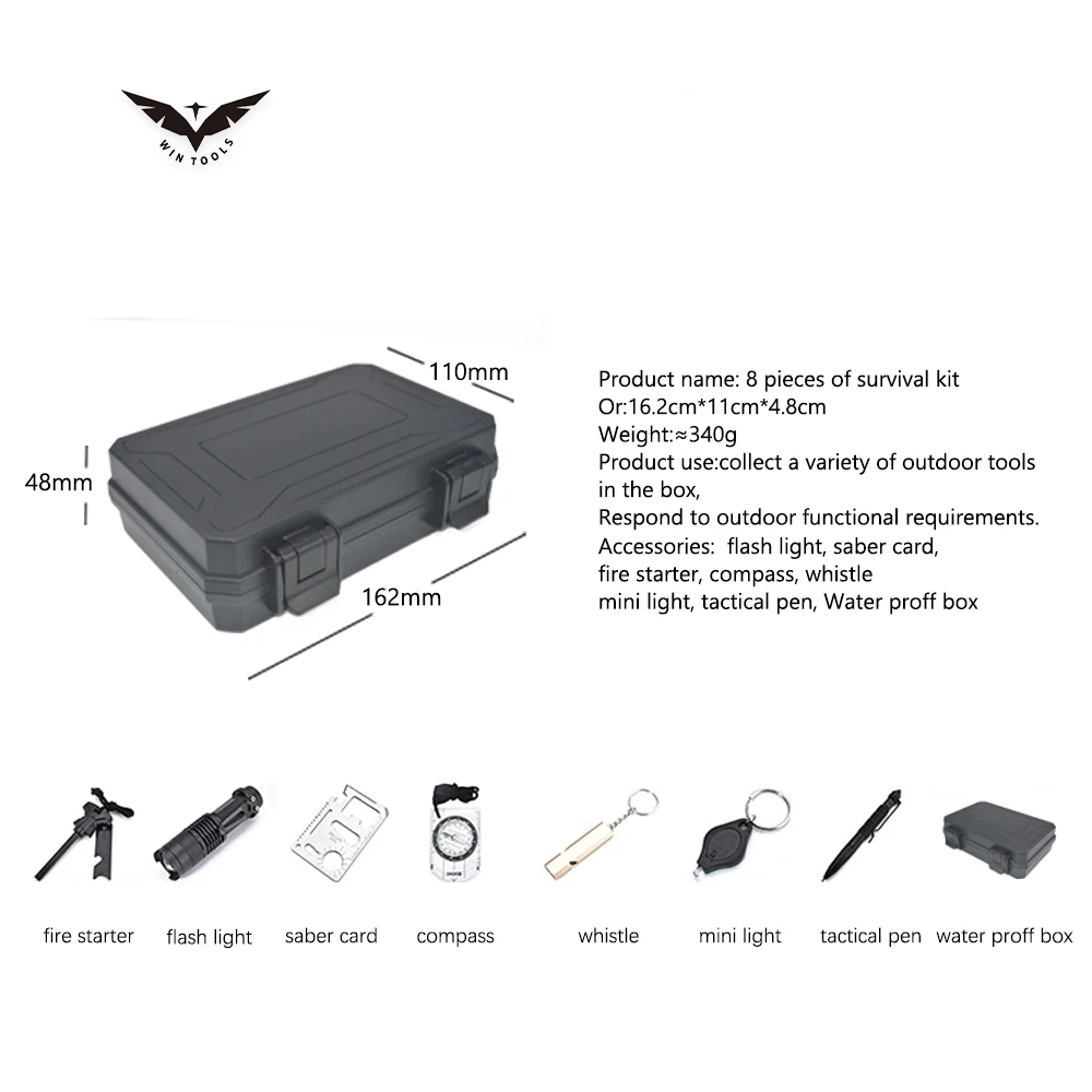 8 in 1 Survival Kit Outdoor Camping Emergency Survival Tools Set