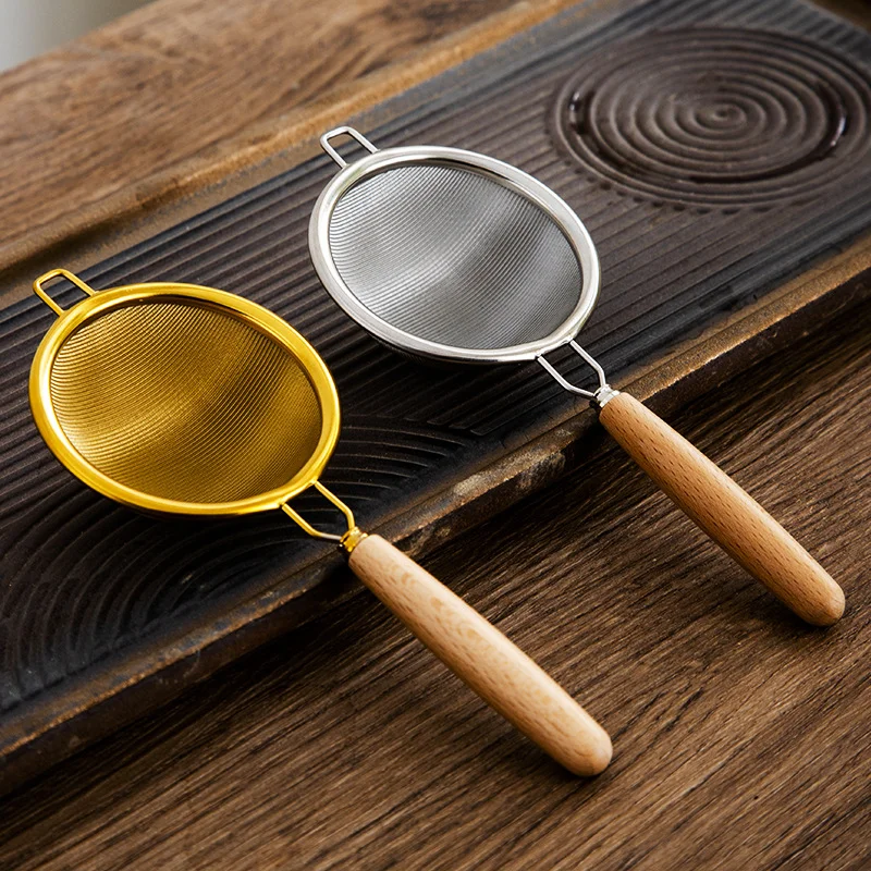 Stainless Steel Sieve Small Extra Fine Mesh tea coffee Strainer With wooden Handle