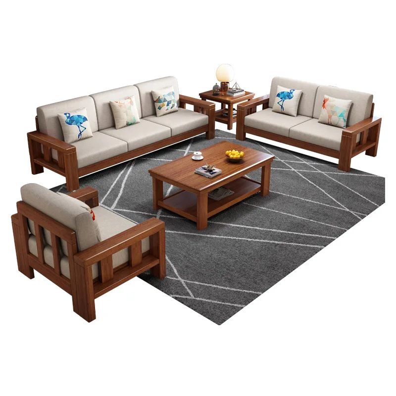 the new High-end Living Room Furniture Chinese Style Walnut Solid wooden Frame Fabric chinese sofa