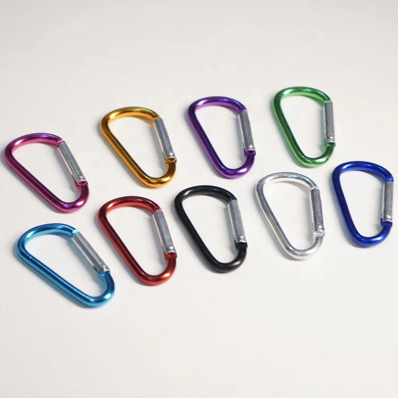 Colorful  #5 Aluminum Carabiner D Shape Buckle Pack Spring Snap Keychain Clip Hook