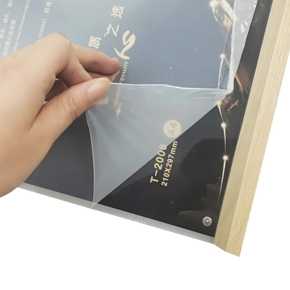 Factory Custom Logo A5 T Shape Acrylic Table Tent Menu Insert Card Label Pictures Magnetic Sign Holder With Wood base