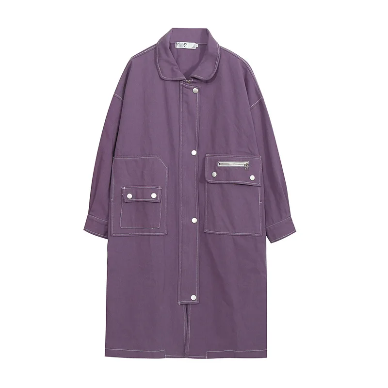 Large size Korean preppy style open line trench coat 2023 autumn plus-sized mid-length coat