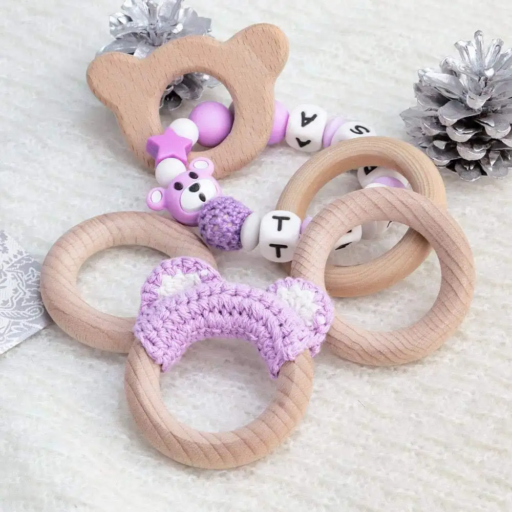 Unfinished Smooth Beech Wooden Circle Ring Baby Teether Floral Ring Sensory DIY Toys