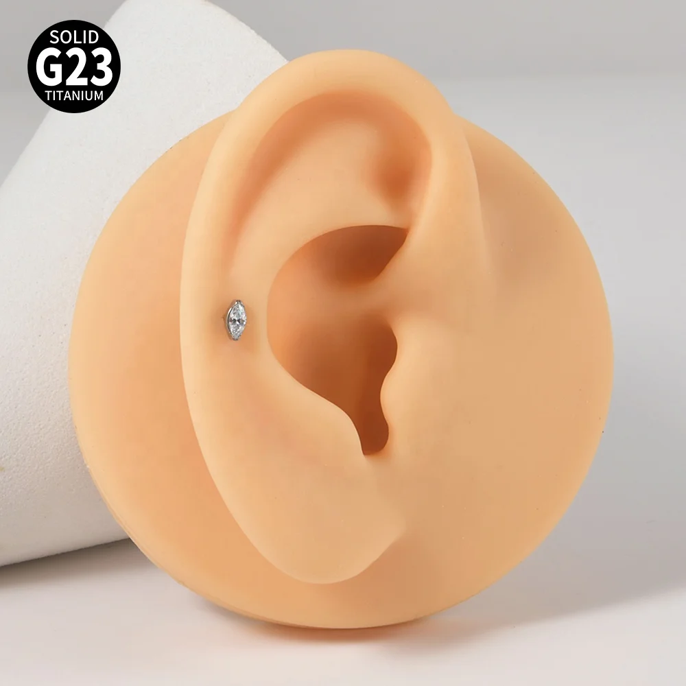 ASTM F136 Titanium Ear Tragus Cartilage Ear Studs Piercing Marquise CZ Zircon Internally Thread Labret  Body Jewelry