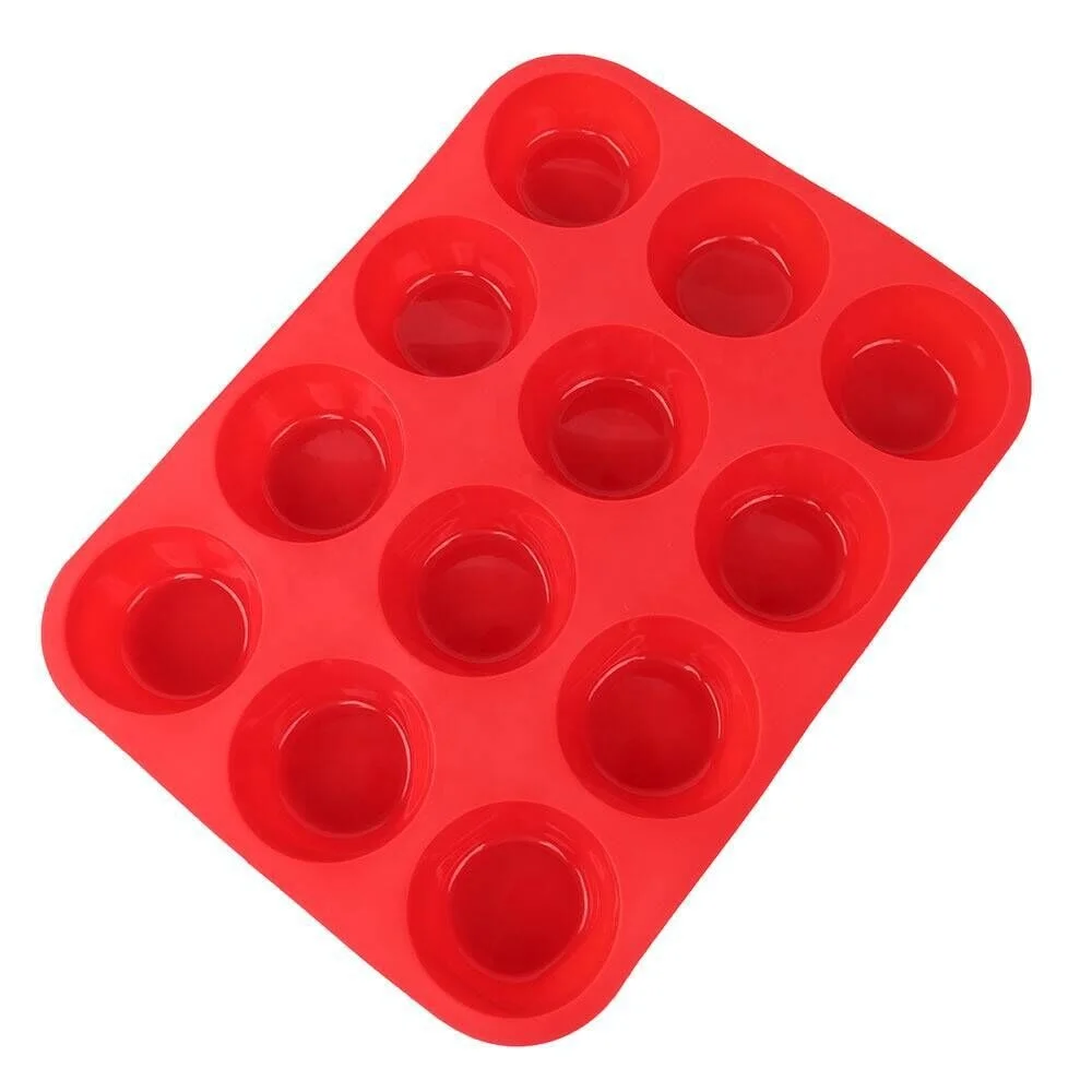 12 cup Food Grade Nonstick Tray Easy clean Odorless Oven Strong Cake Maker Round Cupcake Muffin Baking Silicone Cake Mold