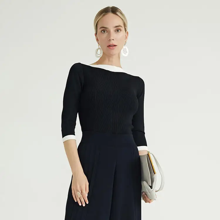 Decorative Temperament Black White Edges Cotton Woolen Sweater For Women