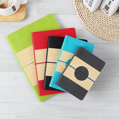 B6 blue PU travel notebook with elastic band