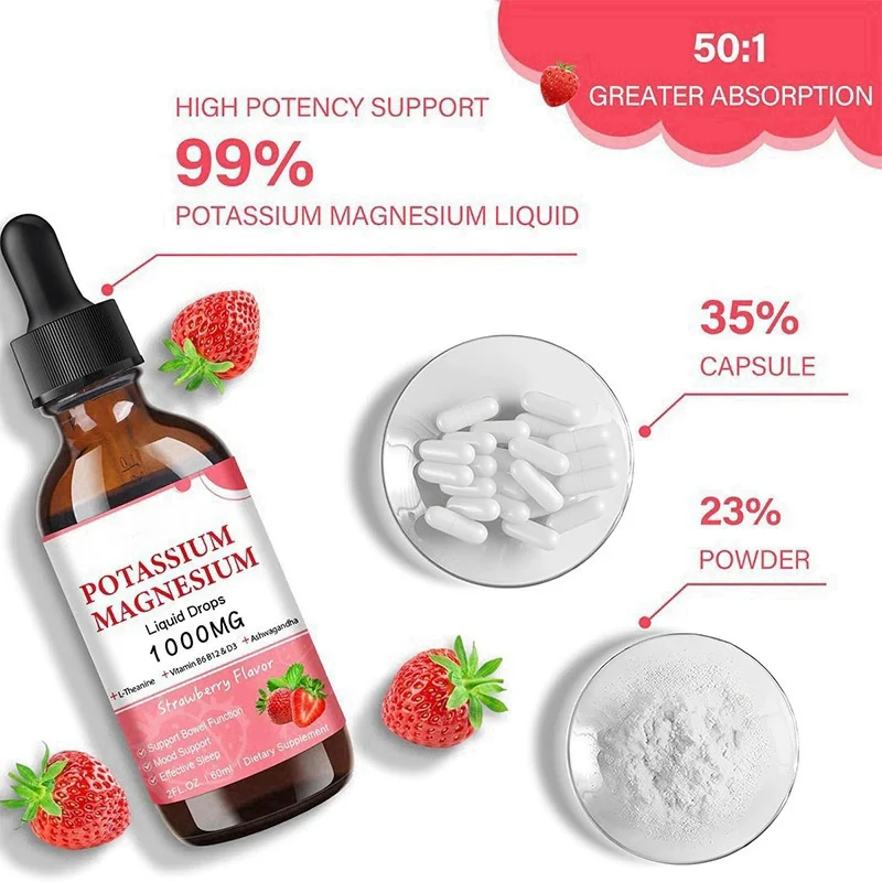 Hot Selling Supplement Potassium Magnesium Drops and Strawberry Flavored Drops for Calm Bone Muscle Immune Health