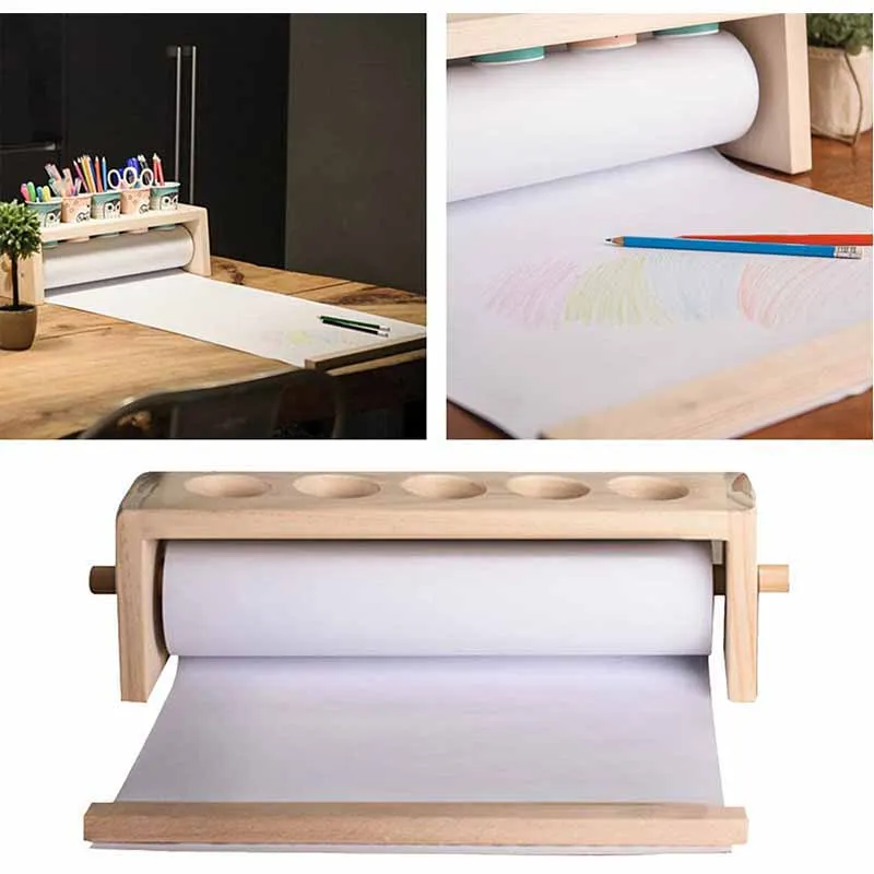 Easel Roll Dispenser Wooden Holder with Art Drawing Paper for Kids DIY Art Painting Drawing Writing