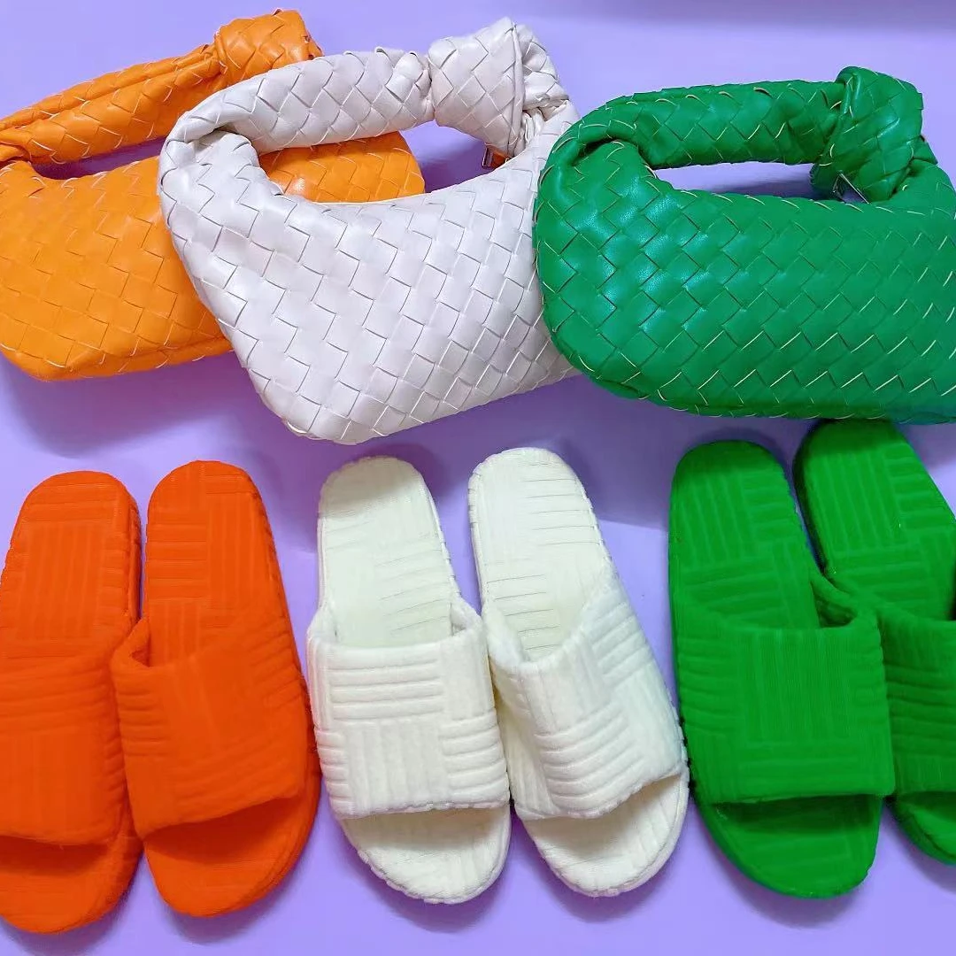 2021 NEW designer Thick Sole Towel Slides Set bag fashion Female Home indoor warm Shoes Cotton Fashion women fur Slippers