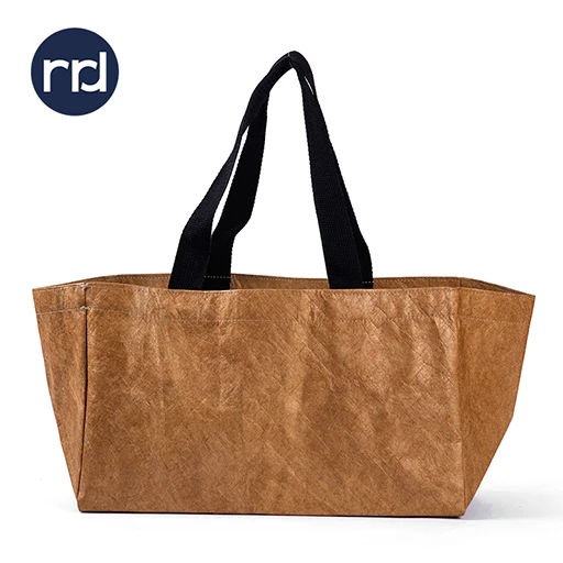 RR Donnelley Wholesale Reusable Custom Logo Waterproof Washable Plain Brown Kraft Dupont Tyvek Paper Packaging Shopping Bags