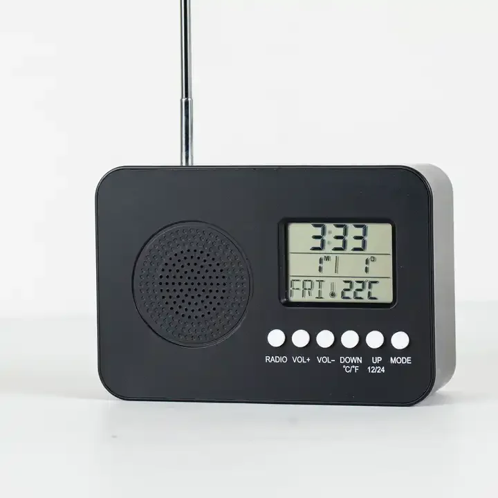 2024 новый дизайн портативные радиочасы AM FM дорожный будильник светодиодный ЖК-дисплей ручной сканер сброс температуры металлический абс